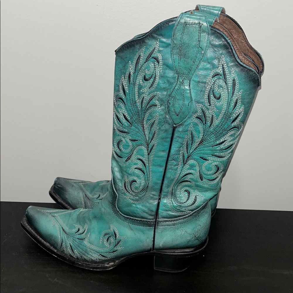 Corral Circle G Women's Turquoise 13" Top Snip Toe Boot Size 9 Coastal Cowboy - Picture 6 of 10